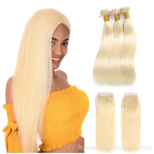 Lsy Virgin Remy Eurasian Hair Cabelo Color Wefted Bundles Blonde 613 Human Hair Weave, Platinum White Hair WEAVING >=20%